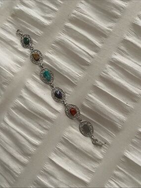 Multi-Stone Sterling Silver Chakra Bracelet - Colorful Gemstones